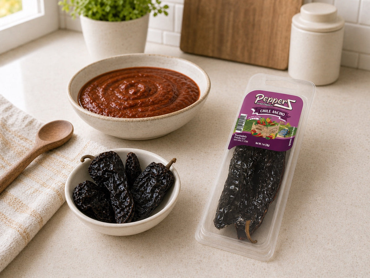 Chile Ancho PepperZ beside a bowl of mole — lifestyle