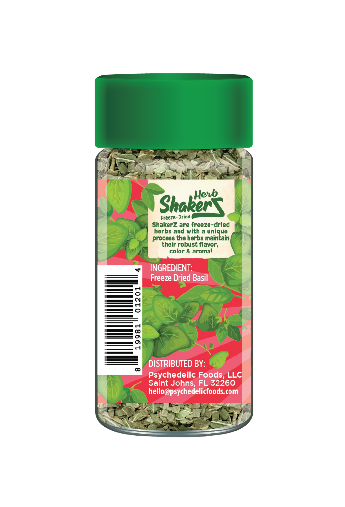 Herb ShakerZ — Basil — back panel with ingredient and barcode